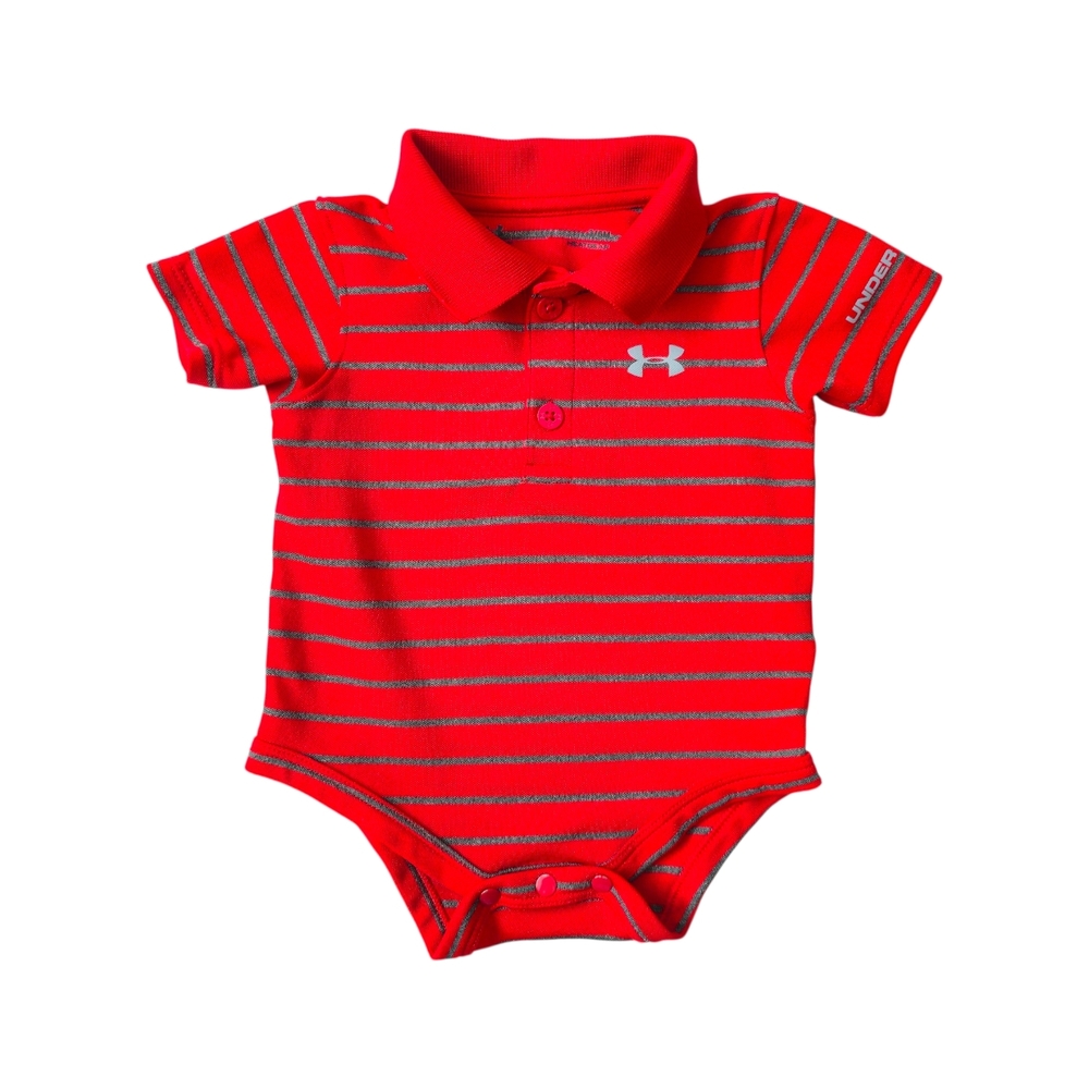 Under Armour Red & Gray Striped Onesie – Baby 3–6M